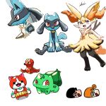  1other 2girls 3boys :3 animal_ear_fluff animal_ears animal_feet animal_hands animal_nose artist_name black_eyes black_fur black_hair blue_fur blush body_fur braixen bright_pupils brother_and_sister bulbasaur cat_ears cat_tail chibi chibi_inset closed_mouth collaboration commentary_request crayon_shin-chan flame-tipped_tail flat_chest fox_ears fox_girl fox_tail from_side full_body furry furry_female furry_male half-closed_eyes happy ikei jibanyan light_blush looking_at_viewer looking_to_the_side lucario makkuro25029092 multicolored_fur multiple_boys multiple_girls multiple_tails neck_fur nohara_himawari nohara_shinnosuke octillery octopus open_mouth orange_hair pawpads pokemon pokemon_(creature) profile red_eyes red_fur riolu short_hair siblings signature simple_background sitting sketch smile spikes split_mouth spread_legs standing stick straight-on tail two-tone_fur two_tails upper_body white_background white_fur white_pupils wolf_boy wolf_ears wolf_tail youkai_watch 