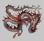  1other animal_focus claws dragon dragon_horns eastern_dragon full_body grey_background highres horns looking_at_viewer no_humans open_mouth orange_scales original sharp_teeth simple_background teeth xiaopizi32439 