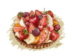  cherry food food_focus fruit highres leaf no_humans original still_life strawberry strawberry_slice takenakakoumutenn tart_(food) 