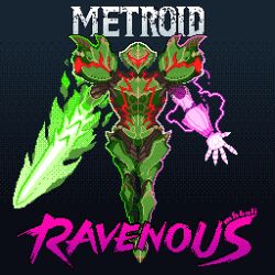  1girl animated animated_gif armor artist_name assault_visor commentary copyright_name english_commentary floating full_armor glowing_arm green_armor green_helmet helmet looping_animation metroid metroid_ravenous metroid_suit mohammed_bali pixel_art power_armor power_suit_(metroid) red_assault_visor samus_aran sword weapon 