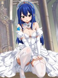  absurdres bridal_veil dress fairy_tail highres jewelry panties ring seductive_smile sesshoalex sexy_or_cute? smile thigh-highs underwear veil wedding_dress wedding_ring wendy_marvell 