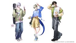  >:) 3boys ahoge anti-eyebrow_piercing aqua_collar bag bag_charm bead_necklace beads beanie belly_chain belt belt_collar between_fingers black_bag black_hair black_hands black_hat black_pants black_shoes black_streaks blonde_hair blue_hoodie blue_nails blue_pants blue_shoes blueberry bow bracelet camera charm_(object) chocolate collar collarbone colored_extremities commentary_request copyright_notice crepe curtained_hair dark-skinned_male dark_skin denim face_piercing fingernails food food_wrapper fruit full_body gauze gauze_on_cheek green_eyes green_jacket grey_shoes hair_between_eyes hair_ornament hairclip hand_on_own_head hand_up handheld_game_console hat headphones headphones_around_neck highres holding holding_camera holding_crepe holding_food holding_handheld_game_console holding_photo hood hood_down hooded_jacket hoodie ice_cream_crepe instrument_case jacket jeans jewelry letterman_jacket lineup lizard_tail long_sleeves looking_at_viewer male_focus male_underwear male_underwear_peek meridian_project midriff midriff_peek mole mole_under_eye multicolored_hair multiple_boys nail_polish necklace note oboro_(meridian_project) official_art pants parted_lips photo_(object) piercing pink_bow pocket pocky polaroid_camera polaroid_photo print_shirt print_shoes print_shorts red_eyes red_hair reptile_boy ring safety_pin sakuro_(meridian_project) sharp_fingernails shirt shoes short_hair shorts simple_background single_off_shoulder sjamki sneakers socks standing star_(symbol) star_print sticker strawberry strawberry_slice streaked_hair streetwear stuffed_animal stuffed_rabbit stuffed_toy syrup tail tank_top torn_clothes torn_jeans torn_pants underwear untucked_shirt v v-shaped_eyebrows violet_eyes virtual_pet_(toy) virtual_youtuber watch watch white_background white_belt white_hair white_shirt white_socks white_tank_top yellow_shorts yoruno_(meridian_project) 