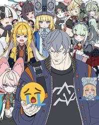 1boy animal_ears aria_(zenless_zone_zero) bunny_ears corin_wickes crying_emoji dialyn_(zenless_zone_zero) ju_fufu long_hair multiple_girls nangong_yu norma_hollowell short_hair sunna_(zenless_zone_zero) tiger_ears two-tone_hair wise_(zenless_zone_zero) zenless_zone_zero zhao_(zenless_zone_zero)