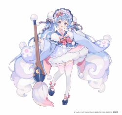  1girl absurdres blue_eyes blue_hair blue_headdress blue_kimono blue_shoes bow calligraphy_brush commentary copyright_notice crescent crescent_hair_ornament figure_available full_body fur-trimmed_kimono fur_trim giant_brush gradient_hair gradient_thighhighs hair_bow hair_ornament hatsune_miku headdress highres holding holding_calligraphy_brush holding_paintbrush japanese_clothes kimono layered_kimono light_blush long_hair looking_at_viewer mary_janes merchandise_available multicolored_hair official_art open_mouth paintbrush pink_bow pink_hair pink_headdress pink_kimono pink_thighhighs platform_shoes pom_pom_(clothes) second-party_source sencha_(senta_10) shoes smile snowflake_print solo sun_hair_ornament tachi-e taito thigh-highs twintails very_long_hair vocaloid white_background white_thighhighs white_trim yuki_miku yuki_miku_(2023) yuki_miku_x_amp+_grand_project zettai_ryouiki 