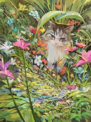  absurdres animal animal_focus blue_flower bug butterfly cat commentary dan.liimatta english_commentary flower flower_request fluffy foliage grass highres leaf nature no_humans orange_flower original outdoors pink_flower plant red_flower white_flower yellow_butterfly 