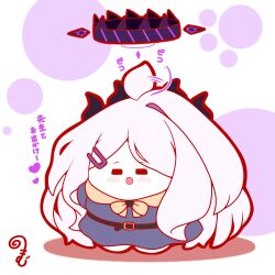  :d ahoge ahoge_wag blue_archive blue_dress blush closed_eyes colored_shadow commentary_request dress expressive_hair grey_hair hair_ornament hairclip halo highres hina_(blue_archive) horns kurukurumagical long_hair parted_bangs shadow single_hair_intake smile solo translation_request very_long_hair white_background 
