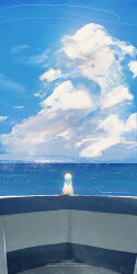  absurdres bandana blue_archive blue_bandana boat cat clouds commentary_request day highres no_humans norio_(norio386) ocean painterly sammy_(blue_archive) scenery sky watercraft 