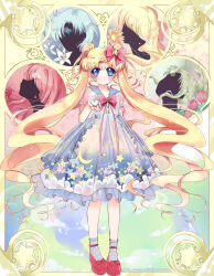  2014 absurdres ayasal bishoujo_senshi_sailor_moon blonde_hair blue_eyes crescent dress hair_ornament highres jewelry locket lolita_fashion pendant princess red_ribbon red_shoes ribbon sailor_moon shoes star_(symbol) 
