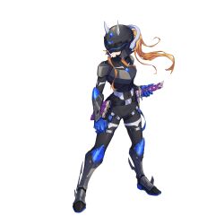 1girl absurdres alternate_costume alternate_hairstyle armor armored_boots assault_visor azure_striker_gunvolt belt blade_(gunvolt) blonde_hair body_armor bodysuit boots breasts chest_jewel commission commissioner_upload covered_navel fake_horns forehead_jewel gauntlets gunvolt_chronicles_luminous_avenger_ix hand_on_hilt helmet highres horned_helmet horns kiauwrenn knee_armor long_hair long_sidelocks medium_breasts non-web_source ponytail scabbard sheath shoulder_armor sidelocks solo suspenders_hanging sword thigh_strap thighs transparent_background weapon 