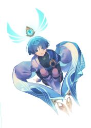  1boy anemo_symbol_(genshin_impact) aqua_gem armor black_bodysuit black_bow black_bridal_gauntlets black_eyes black_hair black_shorts blue_cape blue_kimono blue_sleeves blunt_ends bodysuit bow bridal_gauntlets cape furisode gem genshin_impact gold hair_intakes highres hugging_own_legs japanese_armor japanese_clothes juban kimono kote kurokote layered_sleeves leg_warmers looking_at_object male_focus negative_space open_clothes open_kimono parted_lips purple_rope rope rzm_mmzk scaramouche_(genshin_impact) short_sleeves shorts shoulder_peek side_cape solo twitter_username vision_(genshin_impact) wanderer_(genshin_impact) white_background white_kimono white_leg_warmers white_mouth white_sleeves white_trim wispy_bangs 