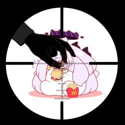  1other afterimage ahoge ahoge_wag black_skin blue_archive blush bullet chibi closed_eyes colored_shadow colored_skin commentary_request crosshair expressive_hair fast_food food french_fries full_body grey_hair hair_ornament hairclip halo highres hina_(blue_archive) holding holding_bullet holding_food horns kurukurumagical long_hair long_sleeves parted_bangs sensei_(blue_archive) shadow simple_background single_hair_intake sitting translation_request tsukimi_burger very_long_hair white_background 