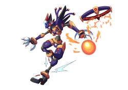  1girl absurdres basketball_hoop body_armor breasts cable_hair clawed_hands commission commissioner_upload energy_ball forehead_jewel full_body high_heels highres innovator123 jumping mechanical_arms mechanical_legs mechanical_wings mega_man_(series) mega_man_zero_(series) non-web_source original red_eyes robot small_breasts transparent_background wings 
