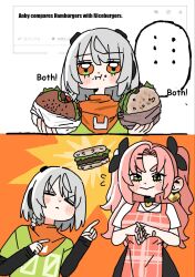 anby_demara burger eating hamburger long_hair multiple_girls nicole_demara short_hair zenless_zone_zero