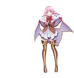  1girl :d artist_request black_trim boots bow breasts brown_boots brown_shirt capelet crossed_arms full_body gold_trim green_eyes grey_skirt hair_between_eyes highres kaifuku_jutsushi_no_yarinaoshi_~sokushi_mahou_to_skill_copy_no_chouetsu_heal~ light_blush long_sleeves looking_at_viewer medium_hair norn_clatalissa_jioral official_art open_mouth pink_hair pleated_skirt red_bow red_trim second-party_source shirt simple_background skirt small_breasts smile solo standing tachi-e thigh_boots thighs transparent_background white_capelet white_skirt white_trim white_wrist_cuffs wrist_cuffs zettai_ryouiki 
