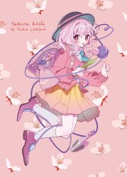  1girl absurdres alternate_costume backpack bag cardigan commentary_request gradient_clothes gradient_skirt heart heart_of_string highres kneehighs komeiji_koishi komeiji_koishi_(blossomed_eyes_of_love) looking_at_viewer pink_bag pink_cardigan pink_shoes pink_skirt pleated_skirt randoseru school_uniform shirt shoes skirt socks solo tamagogayu1998 touhou touhou_lostword white_shirt white_socks yellow_skirt 
