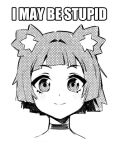  1girl animal_ears choker closed_mouth english_text greyscale gris_(vertigris) light_blush looking_at_viewer meme monochrome original portrait short_hair smile solo vertigris 