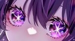  1girl blush close-up commentary eye_focus hair_between_eyes hoshino_ai_(oshi_no_ko) luna_s210 multicolored_eyes oshi_no_ko pink_eyes purple_hair sparkle star-shaped_pupils star_(symbol) symbol-shaped_pupils violet_eyes 