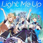  3girls album_cover blonde_hair blue_eyes blue_hair blue_neckerchief blue_wings bow bowtie cover crown elira_pendora fangs finana_ryugu fins flower green_hair hair_flower hair_ornament hair_over_one_eye head_fins head_wings highres holding holding_microphone lazulight long_hair microphone mini_crown multiple_girls neckerchief necktie nijisanji nijisanji_en official_art one_eye_closed one_side_up open_mouth pointy_ears pomu_rainpuff ponytail purple_flower purple_necktie red_eyes short_sleeves sidelocks smile twintails very_long_hair violet_eyes white_hair wings yellow_bow yellow_bowtie 
