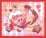  :d argyle argyle_background arm_up blue_eyes blush blush_stickers border bow bowl candy chef_hat chocolate commentary_request food harukui hat hat_bow heart heart_in_eye holding holding_bowl holding_spatula kirby kirby_(series) mixing_bowl neckerchief no_humans open_mouth pink_background pink_bow pink_neckerchief red_background simple_background smile solo sparkle spatula star_(symbol) symbol_in_eye valentine white_headwear 