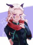  1boy 1girl closed_mouth facial_mark fewer_digits highres hizura_(zura) horns long_hair looking_at_viewer pointy_ears rayla_(the_dragon_prince) simple_background smile the_dragon_prince violet_eyes 