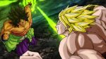  2boys angry broly_(dragon_ball_super) broly_(dragon_ball_z) christian_insisa clenched_teeth dragon_ball dragon_ball_super dragon_ball_super_broly dragon_ball_z green_hair legendary_super_saiyan multiple_boys muscular muscular_male scar super_saiyan teeth watermark yellow_eyes 