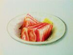  colored_pencil_(medium) food food_focus manmosu-0607 no_humans original plate shadow simple_background still_life traditional_media white_background 