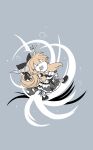  1girl absurdres bow closed_eyes gourd grey_background hair_bow highres horn_ornament horn_ribbon horns ibuki_suika long_hair looking_at_viewer mizuga open_mouth orange_hair ribbon sleeveless solo touhou wrist_cuffs 