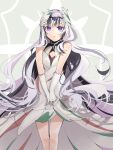  1girl bare_shoulders circlet closed_mouth feather_hair_ornament feathers fire_emblem fire_emblem_engage gloves hair_ornament highres long_hair looking_at_viewer multicolored_hair sakura_no_yoru solo standing two-tone_hair very_long_hair veyle_(fire_emblem) violet_eyes white_gloves 