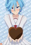 1girl aqua_background artist_logo atelier_gons cardfight!!_vanguard chocolate_bar chocolate_heart short_hair smile