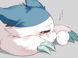  2others cat chibikemo chiikawa chiikawa_(character) claws commentary_request crying crying_with_eyes_open furry hachiware_(chiikawa) hachiware_(chimera)_(chiikawa) half-closed_eyes highres kiss kissing_nose looking_at_another lying multiple_others on_stomach pipapo0219 tears translation_request 