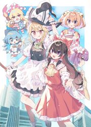  6+girls absurdres ahoge bell black_hair black_hat blonde_hair blue_bow blue_eyes blue_hair blush bow braid brown_eyes cirno closed_mouth clownpiece commentary_request detached_wings fairy fairy_wings flower hair_bell hair_between_eyes hair_bow hair_flower hair_ornament hair_tubes hakurei_reimu haruwaka_064 hat hat_bow hieda_no_akyuu highres ice ice_wings jester_cap jingle_bell kirisame_marisa long_hair motoori_kosuzu multiple_girls open_mouth pink_hat polka_dot polka_dot_headwear purple_hair red_bow red_eyes red_hair short_hair sidelocks single_braid smile tongue tongue_out touhou two_side_up violet_eyes white_bow white_flower wings witch_hat yellow_eyes 