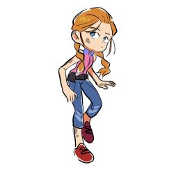  1girl anjohink belt black_belt blue_eyes blue_pants braid brown_hair closed_mouth commentary commission dead_by_daylight dirty dirty_face dirty_hands english_commentary full_body jacket ko-fi_commission long_hair meg_thomas pants pink_jacket red_shoes shoes simple_background sleeveless sleeveless_jacket solo twin_braids twintails white_background 