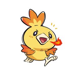  alternate_color anjohink breath_weapon breathing_fire commentary commission english_commentary fire full_body ko-fi_commission no_humans notice_lines open_mouth pokemon pokemon_(creature) pokemon_focus shiny_pokemon simple_background smile solo torchic white_background 