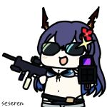 1girl animated_gif assault_rifle dual_wielding open_mouth seseren sunglasses