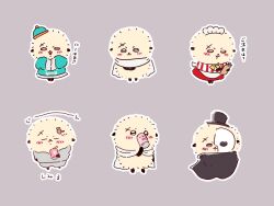 1other cape chibikemo chiikawa chinese_clothes commentary_request furry hat highres mask multiple_views otter pipapo0219 qingdai_guanmao rakko_(chiikawa) translation_request waitress 