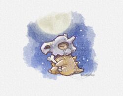  bone claws closed_eyes commentary_request crying cubone full_moon highres holding holding_bone moon mugipoyow no_humans pokemon pokemon_(creature) pokemon_focus sad sitting skull skull_on_head sky solo spines star_(sky) starry_sky twitter_username watermark 