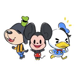  3boys :3 =_= animal_crossing animal_ears anjohink black_ribbon black_vest blue_hat blue_pants blue_shirt bow bowtie chibi chibi_only closed_eyes commentary commission dog_boy dog_ears donald_duck duck_boy east-west_crossover english_commentary furry furry_male goofy green_hat hat hat_ribbon ko-fi_commission long_sleeves male_focus mickey_mouse mickey_mouse_&amp;_friends mouse_boy mouse_ears mouse_tail multiple_boys no_humans open_clothes open_mouth open_vest orange_shirt pac-man_eyes pants red_bow red_bowtie red_shorts ribbon shirt shoes shorts simple_background smile tail teeth thick_eyebrows vest white_background yellow_shoes 