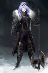 2d adult armor armored_bodysuit armored_boots artwork artwork_piece bombshell camilla_(fire_emblem) fire_emblem fire_emblem_fates fire_emblem_warriors:_three_hopes full_body illustration mature_female orange_eyes purple_hair team_ninja