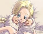  1boy 2girls baby bed_sheet bianca_(dq5) blonde_hair blue_eyes braid brother_and_sister closed_eyes closed_mouth commentary_request crying dragon_quest dragon_quest_v hair_behind_ear hero&#039;s_daughter_(dq5) hero&#039;s_son_(dq5) highres holding_baby long_hair looking_at_another lying mother&#039;s_day mother_and_daughter mother_and_son multiple_girls on_back open_mouth pillow siblings single_braid tears twins upper_body yuto_sakurai 