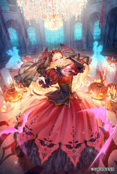  animal_print apparition arched_window architecture ballroom ballroom_dancing bat_(animal) bat_print blonde_hair blue_eyes brocade candelabra candle candlelight candlestand chandelier check_commentary commentary_request corset ghost gothic_architecture halloween head_wings highres jack-o'-lantern long_hair long_sleeves marie_eugene puffy_long_sleeves puffy_sleeves pumpkin reaching reaching_towards_viewer romancing_saga_re;universe saga silk sousou_(sousouworks) sparkle spider_web tombstone veil window wings 