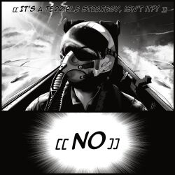  absurdres ace_combat ace_combat_8 aircraft airplane airplane_interior airplane_wing clouds cockpit dialogue f-18_hornet flight_suit flying helmet highres mostlybluewyatt oxygen_mask pilot pilot_helmet rex_(ace_combat) smoke smoke_trail 