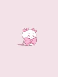  1other bow chibikemo chiikawa chiikawa_(character) commentary_request full_body furry highres pink_background pink_bow pink_theme pipapo0219 simple_background sitting 