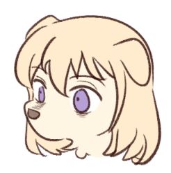  animal animal_focus animal_with_hair animalization bang_dream! bang_dream!_it's_mygo!!!!! blonde_hair cropped_head dress misumi_uika no_humans no_mouth saiaku_dan scene_reference simple_background solo violet_eyes white_background yellow_dress 