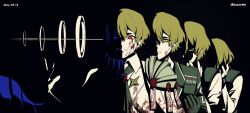  2boys absurdres armor ascot black_coat black_gloves blood blood_on_face blue_eyes blue_scarf closed_mouth coat collared_shirt commentary demian_(project_moon) gloves grey_ascot haroo950 high_contrast highres jack-up_(synthesizer_v) limbus_company mang_(project_moon) multiple_boys n_corp._fanatic_(identity)_(project_moon) pauldrons progression project_moon purity_seal scarf shirt shoulder_armor sinclair_(project_moon) single_pauldron untranslatable_commentary upper_body wax_seal white_shirt 