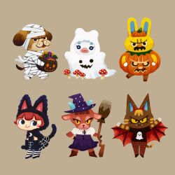 animal_crossing broom brown_background candy cat cat_boy cat_girl dog dog_boy facial_hair felicity_(animal_crossing) flurry_(animal_crossing) food gaston_(animal_crossing) ghost_costume ghost_print goat goat_girl goat_horns halloween halloween_costume hamster hamster_girl highres holding holding_broom holding_pumpkin horns katt_(animal_crossing) mac_(animal_crossing) multiple_others mummy_costume mushroom mustache no_humans omochi_freedom pants plaid_clothes plaid_pants pumpkin pumpkin_costume pumpkin_hat rabbit rabbit_boy sheet_ghost simple_background spider_web_print striped_clothes striped_thighhighs thigh-highs vampire_costume witch 