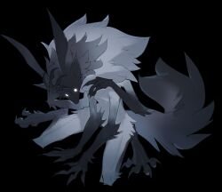  absurdres antennae black_background black_fur body_fur claws colored_extremities digitigrade extra_arms furry hand_on_own_head highres monster moth_antennae original shiiorina tail toes white_fur 
