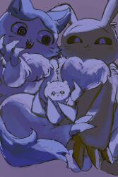  3others cat chibikemo chiikawa chiikawa_(character) claws crying crying_with_eyes_open furry grey_background hachiware_(chiikawa) hachiware_(chimera)_(chiikawa) highres multiple_others nekomanma_3502 rabbit simple_background tears usagi_(chiikawa) 