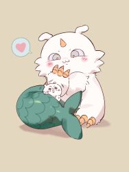  2others anoko_(chiikawa) chibikemo chiikawa chiikawa_(character) claws commentary_request fins furry heart highres horns multiple_others pipapo0219 simple_background single_horn sitting spoken_heart yellow_background 