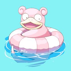  :3 commentary_request edamame_senpai fangs no_humans nostrils open_mouth partially_submerged pokemon pokemon_(creature) pokemon_focus slowpoke smile solo swim_ring water 