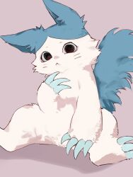 1other cat chibikemo chiikawa claws commentary_request full_body furry grey_background hachiware_(chiikawa) hachiware_(chimera)_(chiikawa) highres looking_at_viewer pipapo0219 simple_background sitting solo 